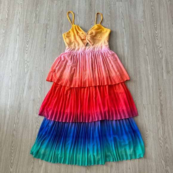 Petal & pup rainbow tiered pleated midi dress nwot - Picture 5 of 5